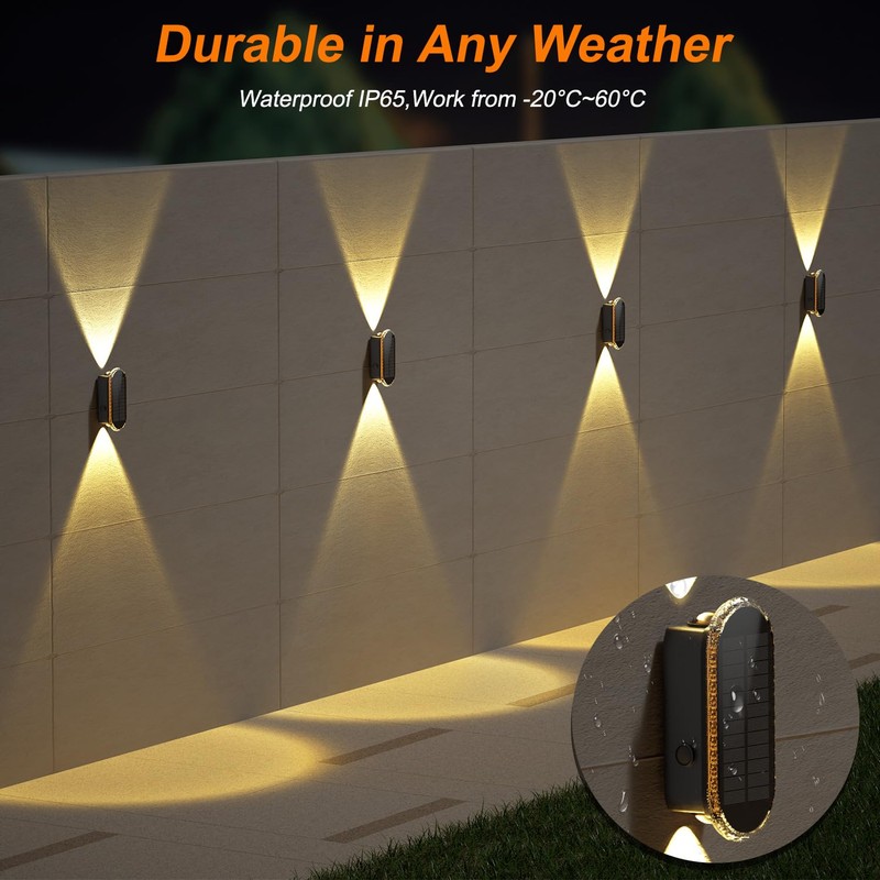 Ellasay 8 Pack Fence Lights Solar Powered, Up and Down