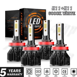 AuureLamp 4x LED Headlight For Can-Am Defender HD5 HD8 HD10 Combo Bulbs H11+H11 Light Kit