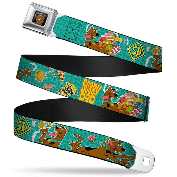 Buckle-Down Seatbelt Belt - Scooby Doo & Snacks/Bone Monogram Blues