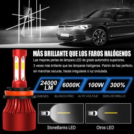 StoneBanks H11/H8/H9 Kit De Faros, 24000lm 6000K 100W Bombillas LED para Faros Delanteros, Kit De Conversión 300% Súper Brillante, Luz Alto Bajo Antiniebla ,Impermeables IP68, 2 Unidades