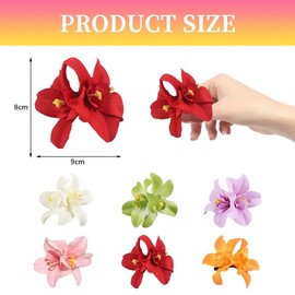Hebterrka 6 Colours Artificial Flower Hair Clips, Boho Flowers Hairpin Hawaiian Hair Pin for Holiday by the Sea, 8.9 cm Bridal Hair Pins Headwear for Women Girls (Double Flowers)