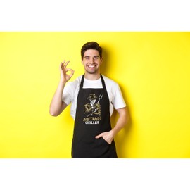 YORA BBQ Apron for Men Father's Day Gift – Cooking Apron Funny [Includes Certificate] – Funny Gifts for Father's Day – Gift Ideas Grandpa & Dad – Funny, black