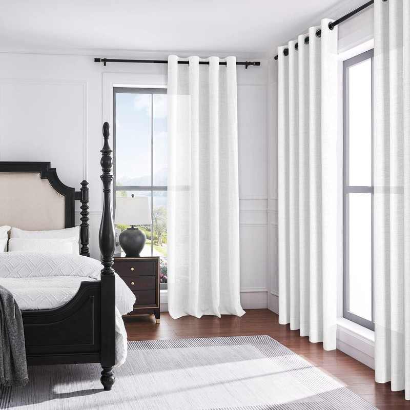 Melodieux White Linenlook Curtains Eyelet for Bedroom Living Room, 66