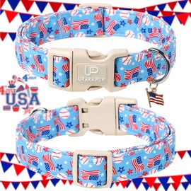 UP URARA PUP 4th of July Dog Collar–American Flag Dog Collars,Patriotic Stars & Baseball Pet Collar with Quick Release,Adjustable for Small/Medium Dogs