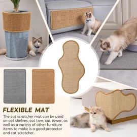 AMYLALA Cat Scratcher Mat with Sticky Velcro Tapes, 23.6" x 15.7" Sisal Cat Scratching Carpet for Indoor Cats, Horizontal Cat Scratcher for Scratching Posts, and Couch Protection(Camel, 2 Pack)