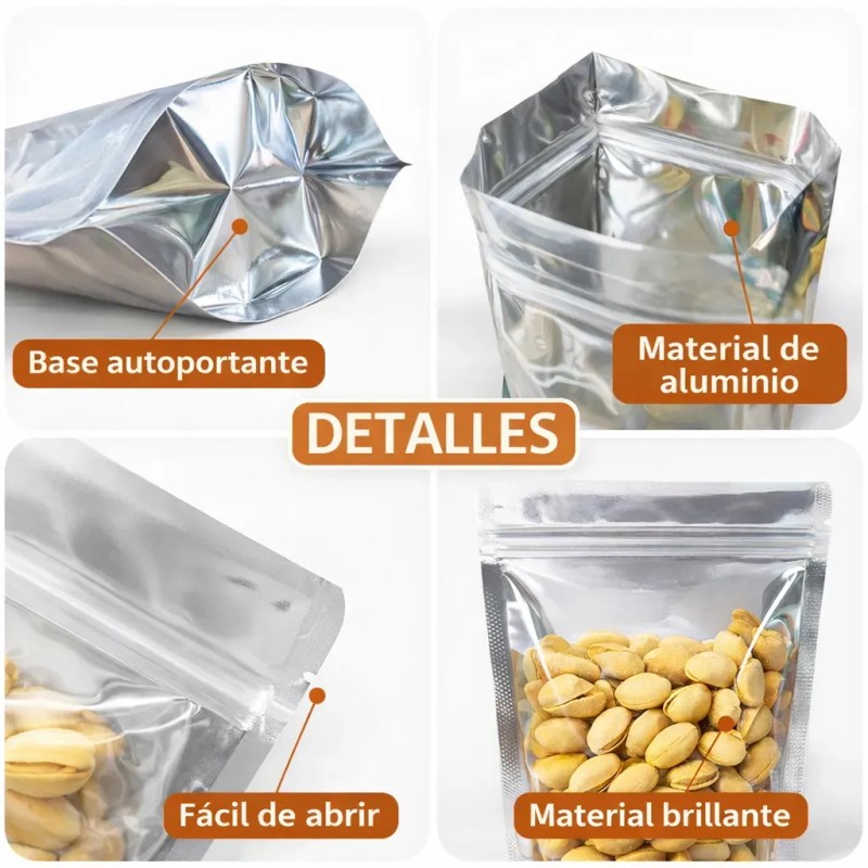 Bolsas Stand Up Pouch Cromo 100 Pz Cierre Hermético Transparente