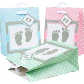 HEKU Sacchetti regalo premium "Baby" in pastello, 3 pezzi, 23 x 18 x 10 cm, elegante goffratura e finitura UV, versatili, ecologici e riutilizzabili