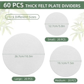 Cskunxia 60Pcs Felt Plate Dividers, Pan Separators Protectors, Plate Separators for Dishes China Coffee Saucers Protecting and Stacking, 3 Different Size - White