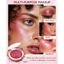 Baked Blush-Brighten Glow Marbleized Blush Powder Palette,Lightweight Shimmery Cruelty-Free Blush for Cheeks,Eyeshadow & Highlight,Makeup Gift for Women rubores de maquillaje(0.49Ounce)-09 Mangosteen