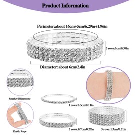 KALIONE 7 Pcs Rhinestone Stretch Bracelet Silver Rhinestone Bangle Stackable Rhinestone Bracelet Wedding Jewelry for Women Wedding Dating