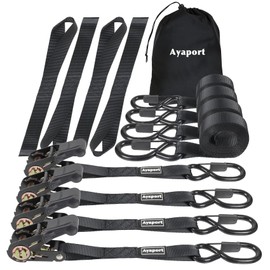Ayaport Ratchet Straps Tie Downs, 1" x 10' Heavy Duty Ratchet Tie Down Straps, 1860lbs Break Strength, Larger Open S Hook W Safety Clip, Ratchet Strap for Motorcycle, Cargo, Truck Bed, Moving