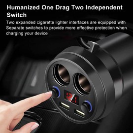 Multifunction Cup Holder Car Charger, Dual USB, Real Time Voltage Monitoring, 3.1A Fast Charge with Two Switches for Phone Tablet PC