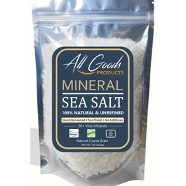 All Goods Mineral Sea Salt, Extra Coarse 16 oz - Hand-Harvested, 90+ Minerals, 30% Less Sodium, Natural, Kosher.
