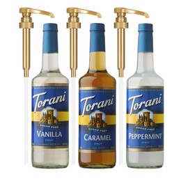 Sugar-Free Syrup Elixir Trio - SF Vanilla, Caramel & Peppermint Coffee Syrup Flavoring Variety Pack Coffee Flavoring for Drinks- Three 25.4 Oz bottles with 3 Jimoco Pump Dispensers