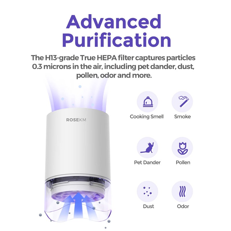 Rosekm Small Air Purifier for Home Bedroom, Personal Desk Mini