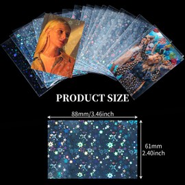 AOZUO Pack of 100 Laser Card Sleeves, Photocard Sleeves, 61 x 88 mm Kpop Photocard Soft Sleeves Photo Card Sleeves Transparent Card Protector Film Photo Card Case for Trading Cards Photo Cards (Heart)