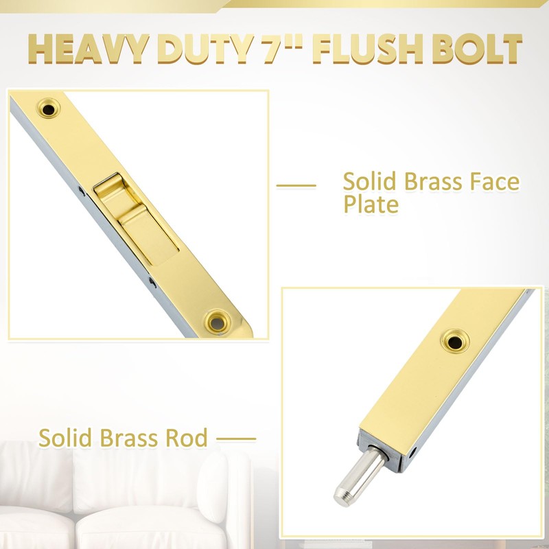 Hicarer 4 Pcs 7 Inch Solid Brass Flush Bolt French