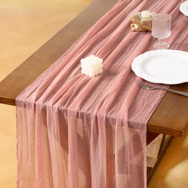 Socomi Cheesecloth Table Runner Rose Gold Summer Gauze 120 Inch Rustic Boho Cheese Cloth Runner for Wedding Party Baby Bridal Shower Centerpiece Decoration Holiday Home Decorations