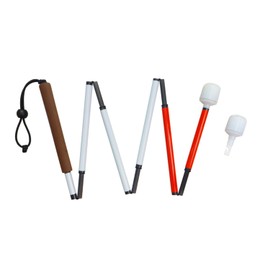 Carbon Fiber Folding Blind Walking Stick with Rolling Tip (One Extra Tip Included) - White Cane for Visually Impaired and Low Vision (Folds Down 6 Sections) (Brown Handle, 49.2 inch (125 cm))