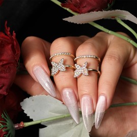 Manicure Nail Rings for Women Finger Nail Cap Adjustable Stacking Ring Butterfly Finger Tip Knuckle Rings Jewelry Nail Art Charms Accessories (B-S-C)
