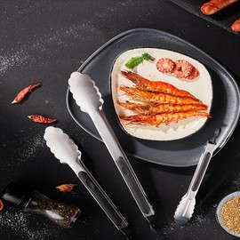 Premium Stainless Steel Kitchen Tong, 12" Sturdy Coiled Spring Locking Food Tong with Non-Slip Silicone Grip ，for Cooking Barbecue, BBQ Grilling, Buffet Serving