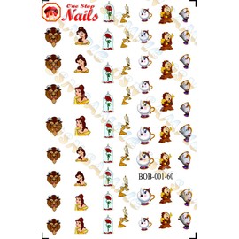 Beauty and the Beast V1 clear waterslide nail art decals (Tattoo). Set of 60.