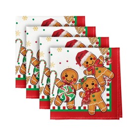 Horaldaily Christmas Cloth Napkins 18 x 18 Inch, Cute Christmas Bear Ball Ornaments Party Dinner Decoration Washable Napkins Set of 4