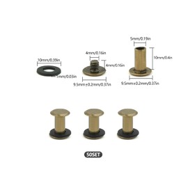 MABAHON 50 Set Leather Rivets Chicago Button Binding Screws Metal Rivet M5 x 10mm Leather Screws Fasteners Set Screw for Belt Repair Scrapbook Photo Bookbinding (Bronze)