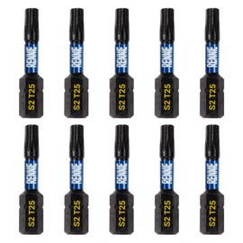 10 x Rennie Tools 32mm Long T25 TX25 Impact Screwdriver Driver Bits Set. Heavy Duty Magnetic Torx Screwdriver Bit Set. Black Oxide Coated Torx Impact Driver Bits. Torx Bit Set.