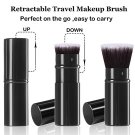 Keriloo Retractable Makeup Brush 2 Pack, Travel Kabuki Powder Foundation Makeup Brush Face Blush Brushes for Blending Liquid, Blush, Bronzer, Buffing, Sunscreen,Flawless Cosmetics