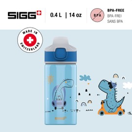 Sigg - Aluminium Kids Water Bottle - Miracle Dino Drive - With Straw - Leakproof - Lightweight - BPA Free - Climate Neutral Certified - School & Sports - Light Blue - 0.4L