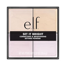 e.l.f. Set it Bright Powder Quad, polvo de ajuste suelto iluminador, hornea, desenfoque y establece para un brillo mate suave, esponja de terciopelo i