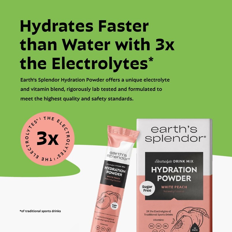 Earth's Splendor Electrolytes Powder Packets Sugar Free White Peach Hydration