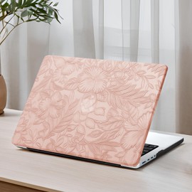 DTangLsm for MacBook Pro 16 inch Case 2025 2024-2021 M4 M3 M2 M1 A3403 A3186 A2991 A2780 A2485 Pro/Max, Elegant Texture Retro Leather Hard Shell Case+Keyboard Cover for Mac Pro 16,Embossed Floral Pink