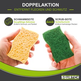 Squatch® | Pack of 10 Sponges | Large Economy Pack | Double Sided Kitchen Dish Sponges | Sponge Side for Cleaning, Green Side for Scrubbing | Double Action & Ultra Absorbent