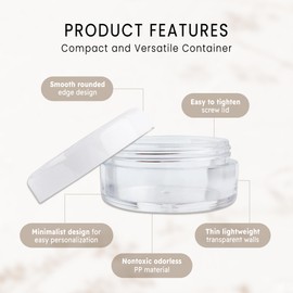 50 New Empty 5 Grams Acrylic Clear Round Jars - BPA Free Containers for Cosmetic, Lotion, Cream, Makeup, Bead, Eye shadow, Rhinestone, Samples, Pot, Small Accessories 5g/5ml (WHITE LID)