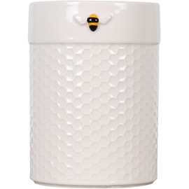RA-HOMESTORE® New Simple Embossed Ceramic Honeycomb Utensil Pot with Vibrant Hand Painted Bee, Charming Pot (14cm)