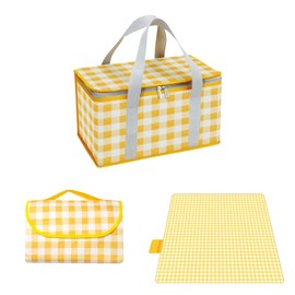 Insulated Picnic Baskets, 35 x 20 x 20 cm Cooler Bag Picnic Bag 15L with 150 x 200 cm Picnic Blanket, Portable Waterproof Beach Bags for Hot or Cold Outdoor Activities