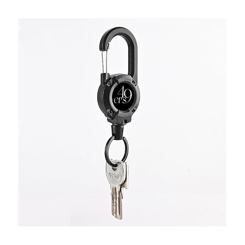 49ers Key Back Reel with Carabiner, Reel Keychain, Strong Pin-on