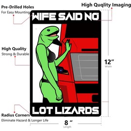 ERMUHEY Wife Said - No Lot Lizards Sign Metal Tin Signs, No Lot Lizards Poster for Home/Office/Garages/Restaurants/Bedroom/Cafes Bars Pub/Man Cave Wall Decor Plaque Sign 12x8 Inch