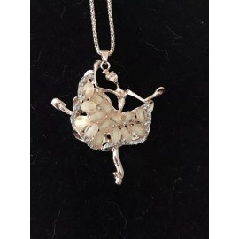 PINK Silver Plated Ballerina With Pink Opals On The Skirt And Outlined In Rhinestones