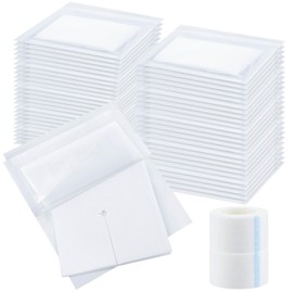 Timgle 200 Pcs 3" x 3" Split Gauze Pads 6 Ply Split Drain Sponge Gauze Non Woven Slit Bandage Sponges with 2 Roll of Tape for Wound Care Tubes Drains Supplies