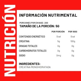 Suplemento Creatina Monohidratada Valents 1 Kg 200 Servicios
