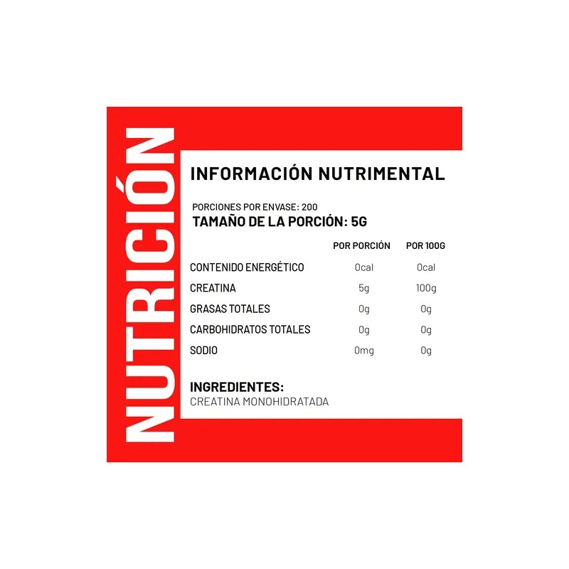 Suplemento Creatina Monohidratada Valents 1 Kg 200 Servicios