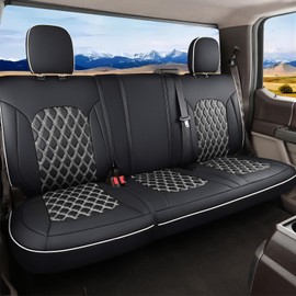 Huidasource Rear Bench Seat Covers Fit for Ford F150, Automotive Car Seat Cushion Cover Fit for 2015-2025 F150 SuperCrew&2017-2025 F250 F350 F450 Super Duty Crew Cab Pickup(Back Row/Black&White)