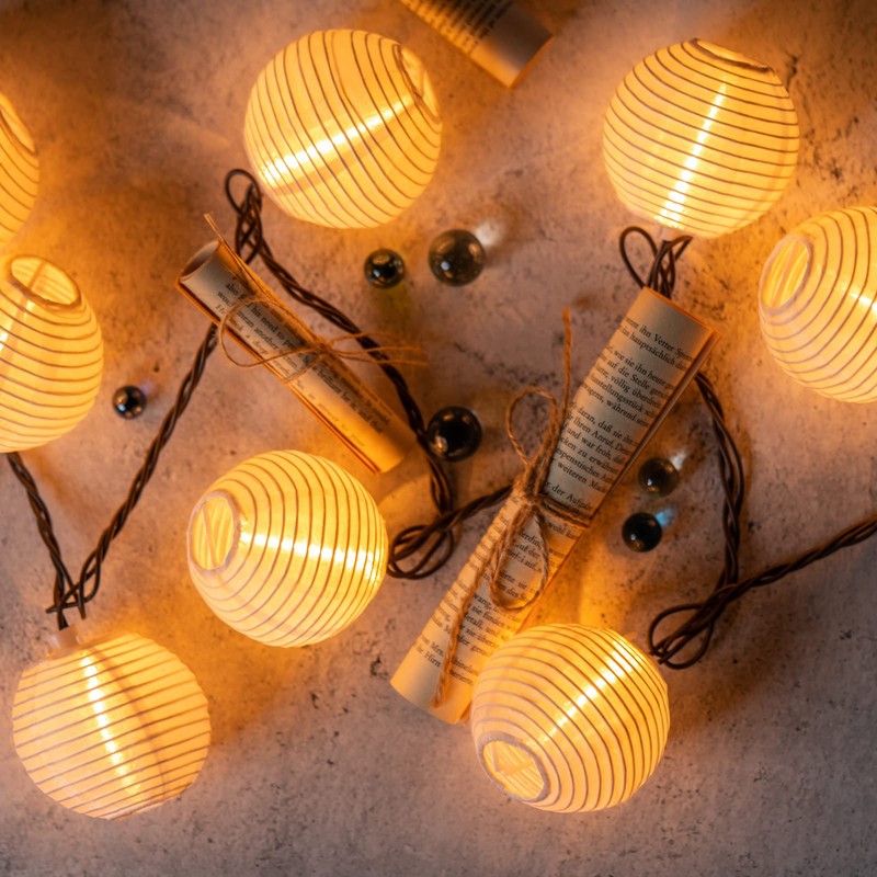 SWEET SHINE White Lantern String Lights, 10 Waterproof Nylon Lanterns