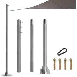 VELSKUD 10ft Shade Sail Poles, Silver, Stainless Steel, Contemporary Style, Not Water Resistant, Shade Sails, Post Mount, Screw-In Installation, Concrete Base Bracket