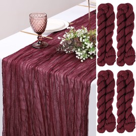 LVEFIT 4PCS Burgundy Cheesecloth Table Runner 13.3ft Long Gauze Table Runner Rustic Wedding Cheese Cloths Decor for Wedding Bridal Baby Shower Birthday Party Wedding Decorations Boho Table Runner
