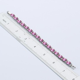 Deyanse Tennis Bracelet for Women, 18K White Gold Plated Bangles with Pink Oval & White Round 5A Cubic Zirconia, Hypoallergenic 7 Inch Birthstone Bracelet, Fashion Women's Bracelets with Gift Box