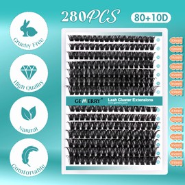 GEMERRY Lash Extension Kit 30D/40D/60D/80D/100D D Curl Lash Clusters Kit Lash Bond and Seal Lash Extension Kit DIY Eyelash Extensions Kit at Home Cluster Lashes Kit Beginners (80D+100D,10-18mm)